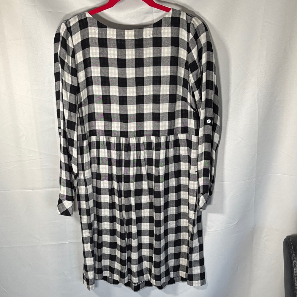 J.Jill Black & White Buffalo Check Button-Back  Dress with Pockets SZ Mp
